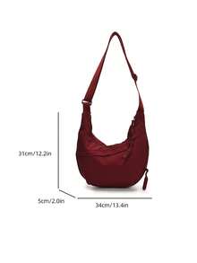 This Fashionable Yellow Nylon Waterproof Shoulder Bag Features A Minimalist And Casual Collegiate Design, With A Wide Strap, Multiple Zipper Openings, Suitable For Students, Shopping, Daily Use, And Also Makes A Great Student Shoulder Bag. - Burgundy - View 7