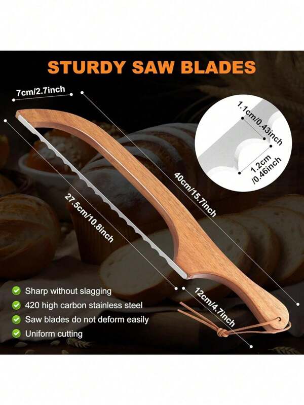 Cortador de pan de mango de madera de 15.7 pulgadas - Cuenta con una hoja dentada de acero inoxidable premium para un corte preciso, diseño ergonómico, apto para pan casero, baguettes y bagels, herramienta de cocina elegante con construcción duradera