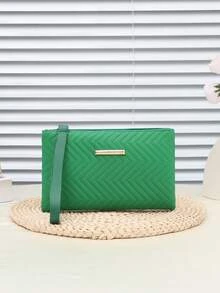 Mini Wavy Pattern Clutch Wallet, Large Capacity Zip Around Wallet - Green - View 8