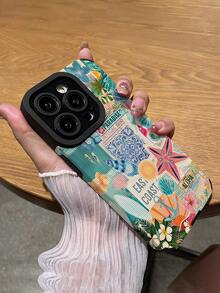 1pc Vacation Style Seashell & Slogan Print Textured Anti-Fall Anti-Fingerprint Shock-Proof Phone Case Compatible With Apple And Models - Multicolor - View 5