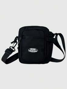 1 件男士单肩包单肩包肩带可调节拉链便携黑色纯色涤纶简约休闲时尚旅行上班出差商务学校学生男士单肩包