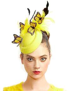 1 件蝴蝶肯塔基头饰德比迷人帽子羽毛鸡尾酒茶会迷人头饰头带女士、发饰、小帽子、迷你迷人、迷你帽 - 彩色 - 查看 5