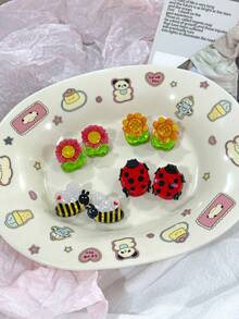 8 件/4 件可爱蜜蜂、花朵、瓢虫迷你发夹，送给她的生日礼物时尚发饰动物爪夹可爱发爪