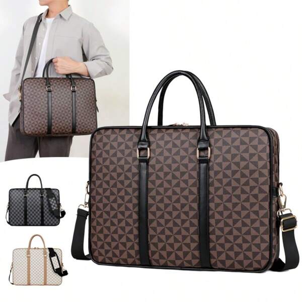 15.6-Inch Laptop Bag For Men & Women, Large Capacity Messenger Bag For Files & Office Supplies, Business Commuter Bag, PU Leather Minimalist Style, Suitable As Men's Gift