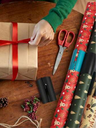 Cortador de papel deslizante, cortador de papel cilíndrico deslizante, herramienta de corte de papel de regalo para el Día de San Valentín, Pascua, Ramadán, boda, fiesta de cumpleaños, tijeras para cortar papel de regalo, cortador de papel de regalo, artículos esenciales para fiestas, escuela, suministros para el hogar y la oficina, herramienta de corte para fiestas, regreso a la escuela, regalos de Navidad (color aleatorio)