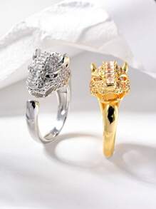 1Pc European And American Leopard Head Unique Design Open End Ring,Zirconia Decoration Cuff Accessory,Suitable For Both Men And Women,Suitable For Daily,Party,Valentine's Day Gift,Birthday Gift.