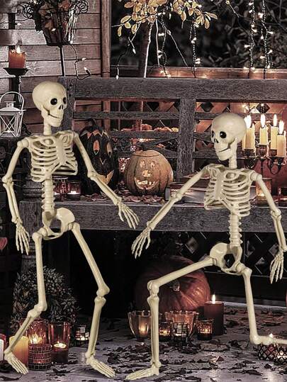 Halloween Decorations Outdoor Skeletons - 15.74" Posable Plastic Skeleton, Small Full Body Skeleton With Movable Joints, Realistic Scary Skeletons For Halloween Party, Haunted House, Graveyard Decor