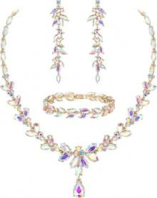 ¡RecomendadoEVER FAITH Mujer Set de Joyería Cristal Austriaco Bola de Boda Hoja Collar Pendientes Sets para Novia¡Top de Temporada - Marrón y Blanco Tono Dorado - Ver 17