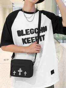 peach tree Borsa a tracolla diagonale, borsa a tracolla mini casual uomo in colore unito semplice di moda, borsa a tracolla versatile leggera in nylon resistente all'acqua per uso quotidiano, borsa da ciclismo