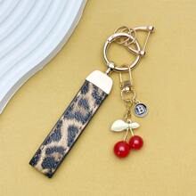 TTOBS 1pc Handmade Leopard Leather Car Key Chain With Cute Cherry Pendant - , Fashionable And Multifunctional Backpack Key Chain, The Perfect Accessory For Backpacks. The Perfect Gift For Valentine's Day, And An Excellent Gift For Your Beloved Girlfriend.
