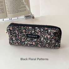 1pc Corduroy Pencil Bag Pen Case, Vintage Flower Grid Artistic Style Student Makeup Bag, High-Capacity & Unique Stationery Storage Bag Back To School,Back To School,School Supplies,Pencil Case,Pencil Pouch,School Bag - Bronze - View 20