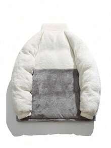 男士夹克，男士冬季保暖抓绒夹克，双面休闲羽绒服，拉链立领设计夹克 - 黑色 - 查看 2