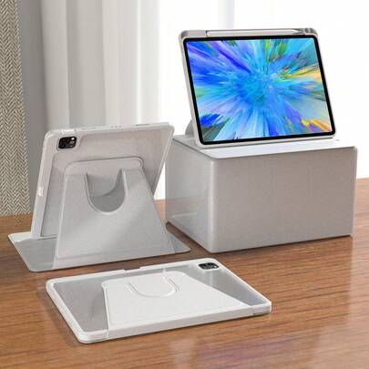 360°旋转保护套，带笔槽，兼容iPad 5/6/7/8/9/10/11代、iPad mini 6/7代、iPad Air 1/2/3/4/5代、11英寸(M2)/11英寸(M3)/13英寸(M2)/13英寸(M3)、iPad Pro 12.9英寸（3/4/5/6代） - 灰色