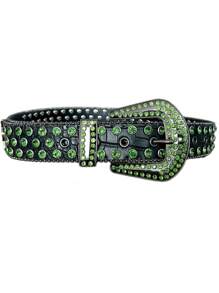 1 pieza Cinturón con patrón de cocodrilo negro y verde, con cristales incrustados, estilo punk callejero, adecuado para uso diario, fiestas, ropa de calle en otoño, accesorios de otoño-invierno, apropiado para adolescentes, jóvenes, hombres, uso casual, al aire libre, deportivo, vacaciones, regalos de graduación, cumpleaños, uso diario