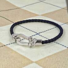 1pc Fashionable Minimalist U-Shaped Micro-Inlaid Half-Brick Magnetic Buckle Braided Leather Bracelet, Unisex Daily Wear, Holiday Gift