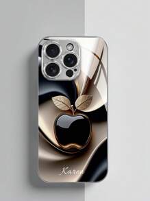 1 pieza Funda de teléfono de vidrio chapada en metal premium de lujo y elegante con gráfico de manzana personalizado, compatible con Apple 16 Pro Max/15/14 Plus/13 Pro/12 Pro Max/11/XsMax/8/7/6Plus, S24 Ultra/S25 Ultra, de moda, colorida, linda, divertida, minimalista, a juego con el teléfono