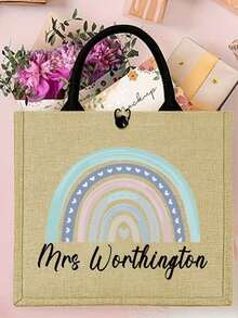 Personalised Teacher Bag - Custom Rainbow Tote With Floral Design, Large Capacity, Buckle Closure - Ideal Thank You Gift For TA, School Leaver, Or Teaching Assistant, School Bag|Floral Tote Bag|Sturdy Handle, Thank You Teacher Gifts,School Supplies,Back To School,School Gift,For Office,For School,For Classroom,For Teacher Gifts,For University,For Colleague,For Dorm Rooms,For Teacher,For Boys And Girls,For Teenagers,Junior High School Students,Middle School Students,High School Senior High School Students,College Students,University Students,Freshman,Sophomore,Underclassmen - Multicolor - View 7