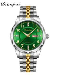 1 pieza Reloj mecánico de hombre, con diamantes, luminoso, de acero inoxidable, automático, con calendario y exhibición de día de la semana, regalo