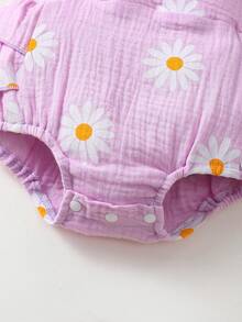 Bộ áo liền quần tay lửng + băng đô hoa cúc dễ thương cho bé gái - Màu tím hoa cà - Xem 4