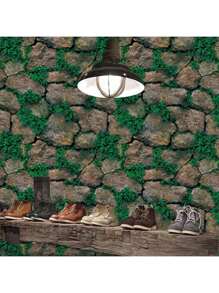 1 Roll Of Rural Style Stone Crevice Grass Contact Paper Can Be Peeled And Pasted With Vinyl, Waterproof And Detachable, Suitable For Home Decoration And Furniture Renovation, Suitable For Bedroom, Living Room, Bathroom, TV Background Wall Decoration