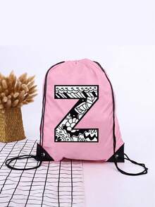 1pc A-Z Graffiti English Letter Outdoor Backpack, Kids Drawstring Closure Bag, Large Capacity Sports Bag, Cute Cartoon Letter Print Sports Backpack For Boys And Girls - Pink - View 20