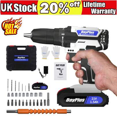 AutoFu Cordless Power Drill Set Electric Screwdriver Drill Set With Variable Speed, 25+1 Torque With Led Light, Battery & Fast Charger, 3/8" Keyless Chuck Driver Tool With Drill Bits,1 Kit Box