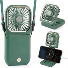 TFFFHandheld FanPortable Mini Fan With Power Bank 3000mAh USB Rechargeable Quiet Desk Fan With Cell Phone Stand Foldable 3 Speeds Strong Airflow 12 Working Hours Neck Fan