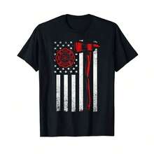 Camiseta de bombero con gráficos de la bandera estadounidense - Negro - View 1