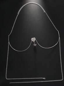 Sexy Rhinesetone Double Heart Pendant Chest Chain Bracket Body Chain Jewerly For Women Summer Bikini Beach Sexy Body Chains Women's Double Heart Bra Chain Daily Wear Nightclub Party Jewerly GIfts