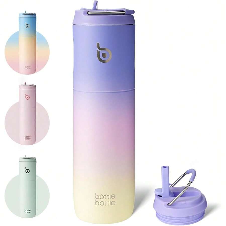 New-88 Insulated Water Bottle 24oz Straw Lid And Handle For Sports Travel Gym Stainls Steel Water Bottl Double-Wall Vacuum Metal Le Proof - - 紫色 粉紅色 黃色 - 查看 1