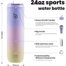 New-88  Insulated Water Bottle 24oz  Straw Lid And Handle For Sports Travel Gym Stainls Steel Water Bottl Double-Wall Vacuum Metal Le Proof - - 紫色 粉紅色 黃色 - 查看 3