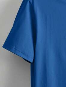 Young Boy Casual Motorcycle Graphic Print Round Neck Summer T-Shirt - Royal Blue - View 3