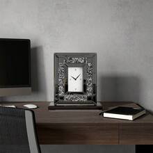 Luxury Mirrored Table Clock With Black Crushed Diamonds (13.2"X11.8") - Silent, Beveled Glass Desk Clock For Living Room, Bedroom, Office - màu đen - Xem 4