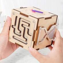 Juguete de caja de actividades de madera para bebés de 18M+, cubo de actividades 6 en 1 con clasificador de formas, ranura para monedas, engranajes giratorios, laberinto de cuentas, reloj y, juguete sensorial de aprendizaje para niños y niñas bebés