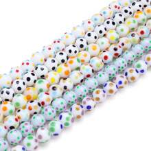 10 peças de contas redondas de vidro com bolinhas decoradas em cores doces para fazer joias, pulseira, colar, corrente de telefone, suprimentos para artesanato