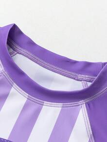 mini bala 女童泳衣套装 - 长袖上衣配裙裤和泳帽，防紫外线夏季泳装 - 紫白色調 - 查看 6