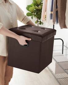 SONGMICS 15 Inches Folding Storage Ottoman, Cube Footrest, Puppy Step, Coffee Table With Hole Handles, Max. Static Load 660 Lb, Faux Leather - 棕色 - 查看 8
