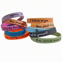 1 paquete de 10 piezas Pulseras de silicona con citas inspiradoras, serie de colores de macarrón, adecuadas para uso de hombres y mujeres, pulseras de goma monocromas de fe [La belleza de la imagen puede tener ligeras diferencias de color, por favor, consulte el producto real, no tome fotos si le molesta]