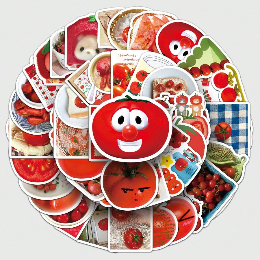 50 件蔬菜贴纸 可爱贴纸 番茄贴纸 红色贴纸 卡哇伊贴纸 水果贴纸 卡通贴纸 蔬菜贴纸 乙烯基防水贴纸 适用于水瓶、水壶、吉他、行李箱、手机、手机壳、笔记本电脑、滑板、礼物 - 彩色 - 查看 1