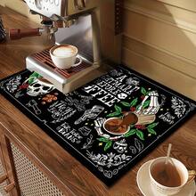 1pc Square Skull & Coffee Pattern Heat Resistant Mat, Soft Rubber Backed Insulation Pad, Table Protector, Coffee Machine Mat, Kitchen Drainage Mat, Household & Kitchen Coaster - Multicolor - View 4