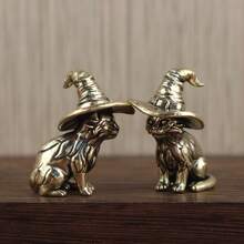 1PC-Pure Brass Wizard Kitten, Home, Living Room, Bedroom, Bar Counter Ornament, Decorative Creativity, Fantasy Animal, Magic Kitten, Holiday Gift, Halloween Present