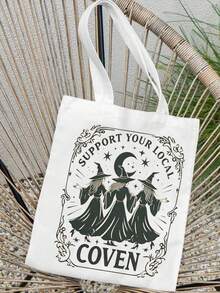 Witchy Canvas Tote Bag, Support Your Local Coven, Traditional Canvas Bag, Spooky Season Accessory, Pagan Tote Bag, Wiccan Bag - Multicolor - View 3