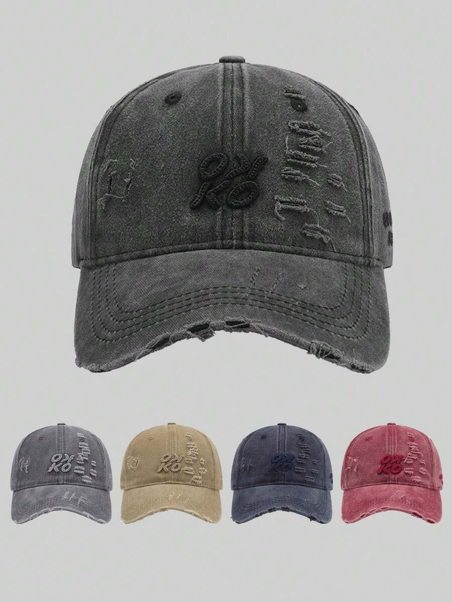 1 Piece Letter KO Reverse Design And KO Forward Design Embroidered Baseball Cap, Unisex Old Torn Soft Top Washed Hat, Sun Hat Suitable For Outdoors, Send Friends To Family - Multicolor - View 1