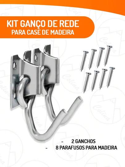 Kit 2 Gancho De Rede Para Parede De Madeira + 8 Parafusos - Até 250KG