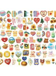 108pcs Original Kawaii Korean Watercolor Bear Sticker Set, For Decorating Notebooks, Diaries And More Back To School