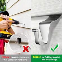 New Vinyl Siding Hooks (20 PCS), Heavy-Duty Stainls Steel Siding Hooks Vinyl Siding Hangers, Low Profile & No Hol Needed Siding Clips For Hanging Wreaths, Welcome Signs, String Lights - Sier - View 2