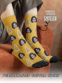 1 par de calcetines de tubo medio personalizados con rostro de mujer, pon cualquier rostro en los calcetines, calcetines personalizados con fotos, pares de imágenes personalizadas interesantes con calcetines de longitud media a larga, apropiados para el Día de San Valentín, cumpleaños, regalos y otras ocasiones
