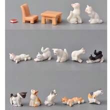 1:12 Dollhouse Furniture Model Miniature Creative Micro Landscape Cartoon Cute Simulation Small Cat Animal Figurine Decor Accessories Tabletop Ornament DIY Miniature Kit Birthday Gift, Dollhouse Decoration Accessories, Mini Resin Cat, Table, Chair - Multicolor - View 5