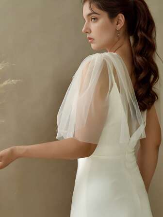 1 对纯色伴娘披肩，适合新娘婚礼派对的时尚臂套，可拆卸柔软雪纺，适合多种场合，适合女士秋季服装