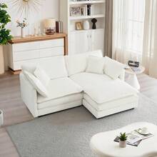 Modular Sectional Sofa, 76.4 Inch L Shaped Couch Set For Living Room, Loveseat Comfy Cloud Couches With Movable Ottoman, DIY Combination, Chenille, Beige - Beige 2 Seat+1 O - 查看 1